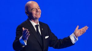 FIFA President Gianni Infantino speaks during the draw for the 2026 FIFA World Cup at the Kennedy Center in Washington. (Stephanie Scarbrough/AP)