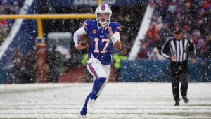 Buffalo Bills quarterback Josh Allen runs for a touchdown against the Cincinnati Bengals during the second half of an NFL game, Sunday, Dec. 7, 2025, in Orchard Park, N.Y. (AP/Jeffrey T. Barnes)