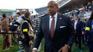 Chicago Bears President and CEO Kevin Warren before a game between the Chicago Bears and Minnesota Vikings, Monday, Sept. 8, 2025, in Chicago. (AP Photo/Kamil Krzaczynski)