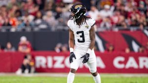 Jacksonville Jaguars wide receiver Jakobi Meyers lines up for a play during an NFL game against the Arizona Cardinals, Sunday, Nov. 23, 2025, in Glendale, Ariz. AP/Samantha Chow)