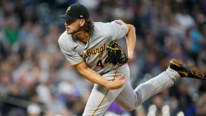 Pittsburgh Pirates relief pitcher Cody Ponce works against the Colorado Rockies in the seventh inning of a baseball game Tuesday, June 29, 2021, in Denver. (David Zalubowski/AP)