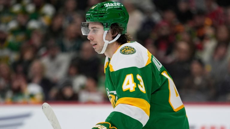 Minnesota Wild defenceman Quinn Hughes skates during the second period of an NHL game against the Washington Capitals, Tuesday, Dec. 16, 2025, in St. Paul, Minn. (Abbie Parr/AP)