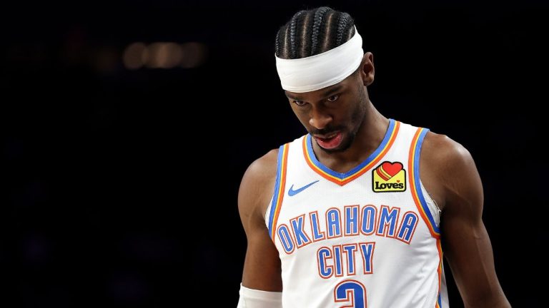 Oklahoma City Thunder guard Shai Gilgeous-Alexander looks on during the first half of an NBA basketball game against the Minnesota Timberwolves, Friday, Dec. 19, 2025, in Minneapolis. (Matt Krohn/AP)