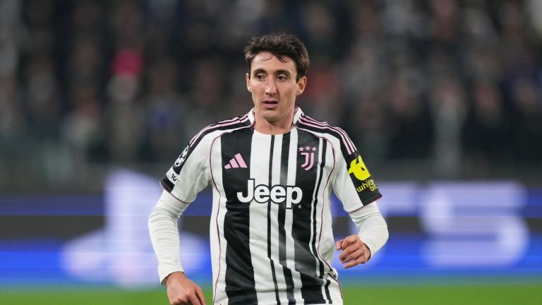 Juventus' Andrea Cambiaso runs during the Champions League opening phase soccer match between Juventus and Sporting CP in Turin, Italy, Tuesday, Nov. 4, 2025. (Antonio Calanni/AP)