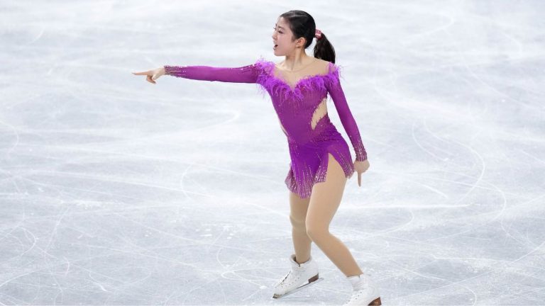 Mone Chiba, of Japan, competes in the women's short program segment at the ISU Grand Prix of Figure Skating Final in Nagoya, central Japan, Friday, Dec. 5, 2025. (Hiro Komae/AP)