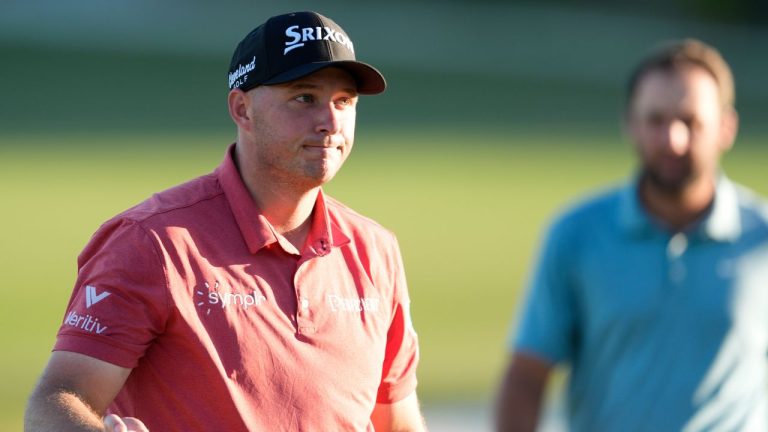 Sepp Straka, of Austria, reacts after his putt on the 18th hole during the third round of the Hero World Challenge PGA Tour at Albany Golf Club in New Providence, Bahamas, Saturday, Dec. 6, 2025. (Fernando Llano/AP)