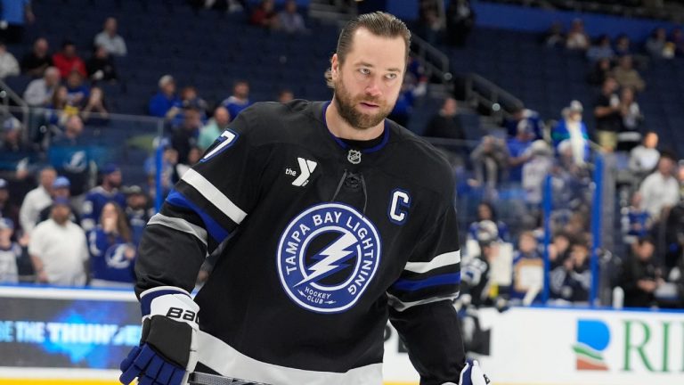 Tampa Bay Lightning defenceman Victor Hedman before an NHL hockey game against the New York Islanders Saturday, Dec. 6, 2025, in Tampa, Fla. (Chris O'Meara/AP)