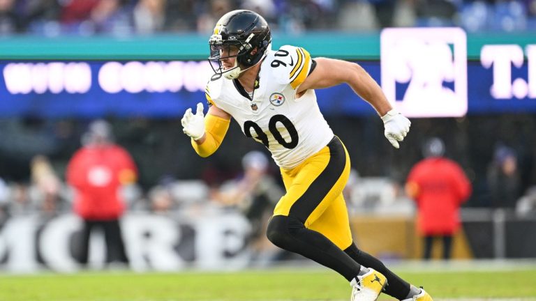 Pittsburgh Steelers linebacker T.J. Watt in action during the second half of an NFL football game against the Baltimore Ravens, Sunday, Dec. 7, 2025, in Baltimore, Md. (Terrance Williams/AP)