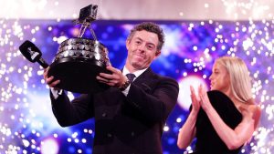 Rory McIlroy receives the BBC Sports Personality of the Year 2025 award in Salford, England, Thursday Dec. 18, 2025. (David Davies/AP)