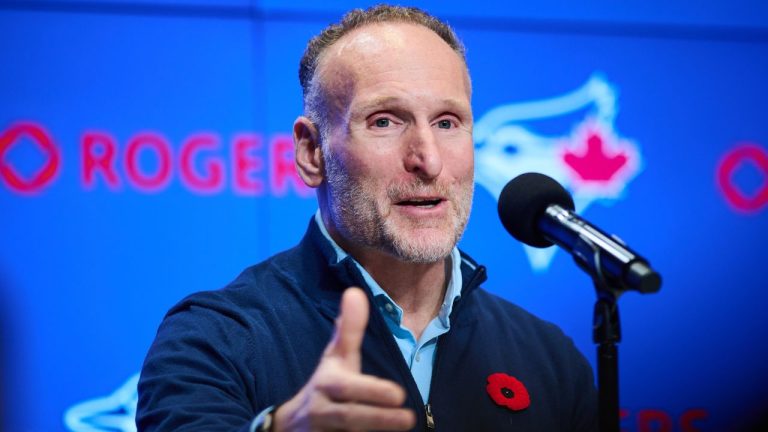 Toronto Blue Jays president and CEO Mark Shapiro speaks during an end-of-season media availability in Toronto, on Thursday, Nov. 6, 2025. (CP/Sammy Kogan)
