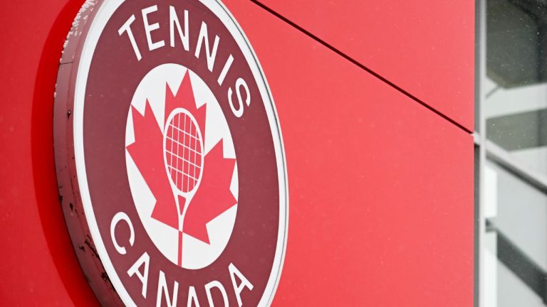 The Tennis Canada logo outside IGA Stadium following a tennis Canada end of season press conference in Montreal, Tuesday, December 2, 2025. (Graham Hughes/CP)