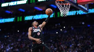 Philadelphia 76ers' Tyrese Maxey goes up for a shot during the first half of an NBA basketball game against the Golden State Warriors Thursday, Dec. 4, 2025, in Philadelphia. (Matt Slocum/AP)