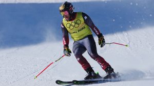 Canada's Kevin Drury reacts following the freestyle men's ski cross quarterfinals during the Beijing Winter Olympic Games, in Zhangjiakou, China, Friday, Feb. 18, 2022. (Sean Kilpatrick/THE CANADIAN PRESS)