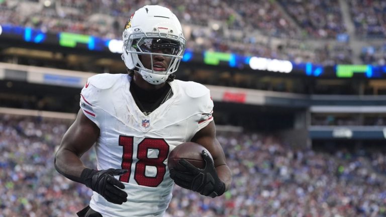 Arizona Cardinals wide receiver Marvin Harrison Jr. makes a touchdown catch against the Seattle Seahawks during an NFL football game Sunday, Nov. 9, 2025, in Seattle. (Lindsey Wasson/AP)