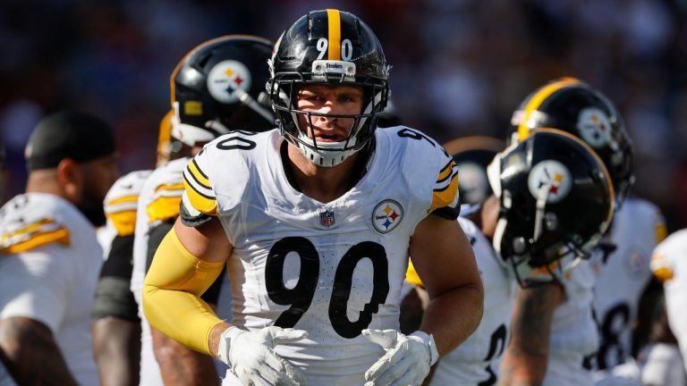 Pittsburgh Steelers outside linebacker TJ. Watt (90) reacts during the second half of an NFL football game against the New England Patriots, Sunday, Sept. 21, 2025, in Foxborough, Mass. (Greg M. Cooper/AP)