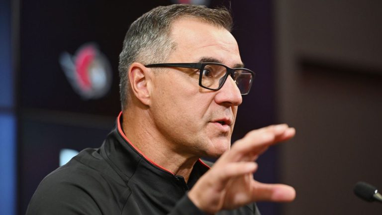 Ottawa Senators general manager and president of hockey operations Steve Staios speaks to reporters ahead of the upcoming 2025-26 NHL season in Ottawa on Wednesday, Sept. 17, 2025. (Spencer Colby/THE CANADIAN PRESS)