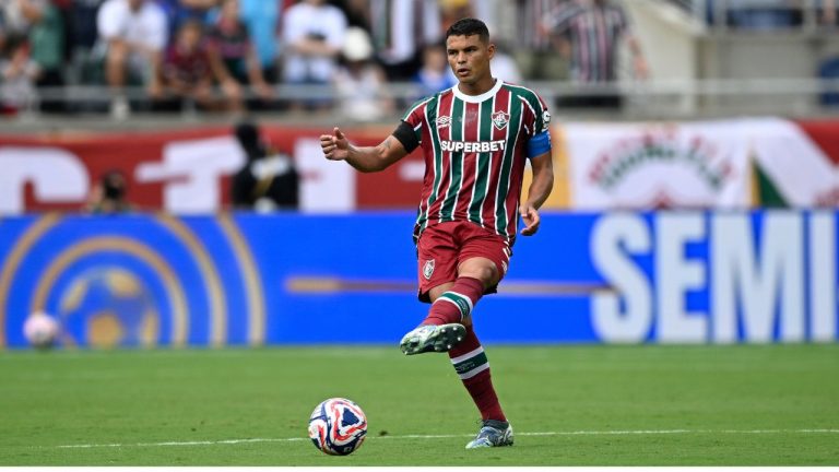 Fluminense's Thiago Silva (3) kicks the ball during the Club World Cup quarterfinal soccer match against Al Hilal, July 4, 2025 in Orlando, Fla. (Phelan M. Ebenhack/AP)