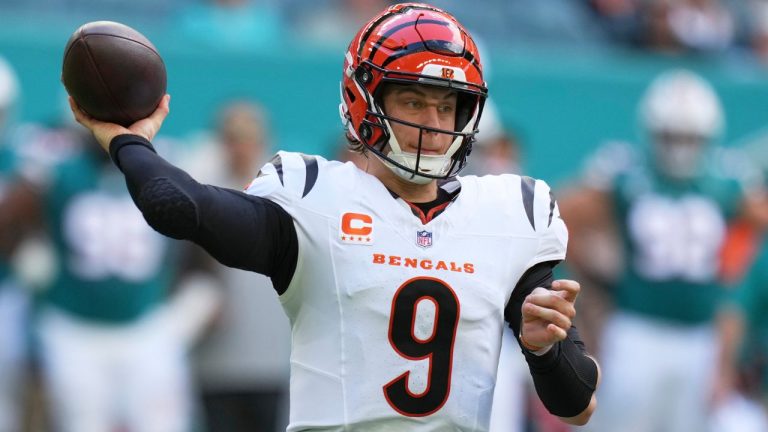 Cincinnati Bengals quarterback Joe Burrow throws a pass during the first half of an NFL football game against the Miami Dolphins, Sunday, Dec. 21, 2025, in Miami Gardens, Fla. (Lynne Sladky/AP)
