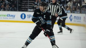 Utah Mammoth centre Clayton Keller skates with the puck during the first period of an NHL hockey game against the Winnipeg Jets, Sunday, Dec. 21, 2025, in Salt Lake City. (Melissa Majchrzak/AP)