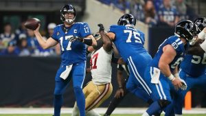 Indianapolis Colts quarterback Philip Rivers (17) passes against the San Francisco 49ers during the first half of an NFL football game, Monday, Dec. 22, 2025, in Indianapolis. (Carolyn Kaster/AP)