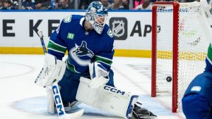 Philadelphia Flyers' Noah Cates, not seen, scores on Vancouver Canucks goaltender Thatcher Demko (35) during first period NHL action in Vancouver, on Tuesday, December 30, 2025. (Ethan Cairns/CP)