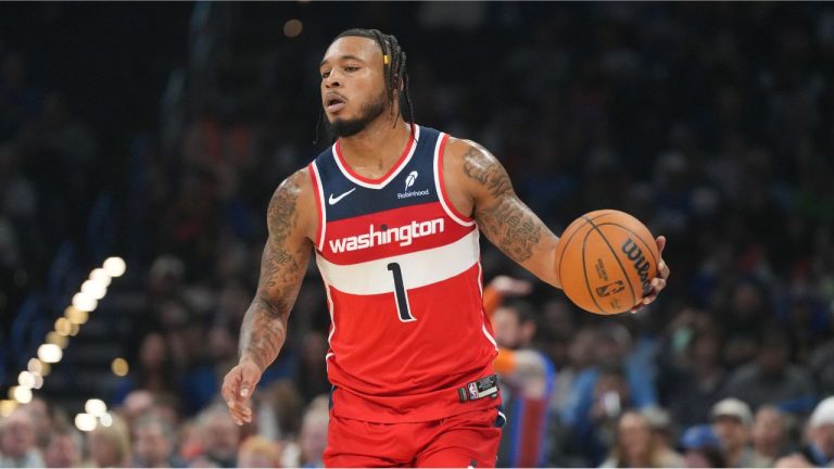Washington Wizards forward Cam Whitmore pushes down the court during the first half of an NBA basketball game against the Oklahoma City Thunder, Thursday, Oct. 30, 2025, in Oklahoma City. (Kyle Phillips/AP)