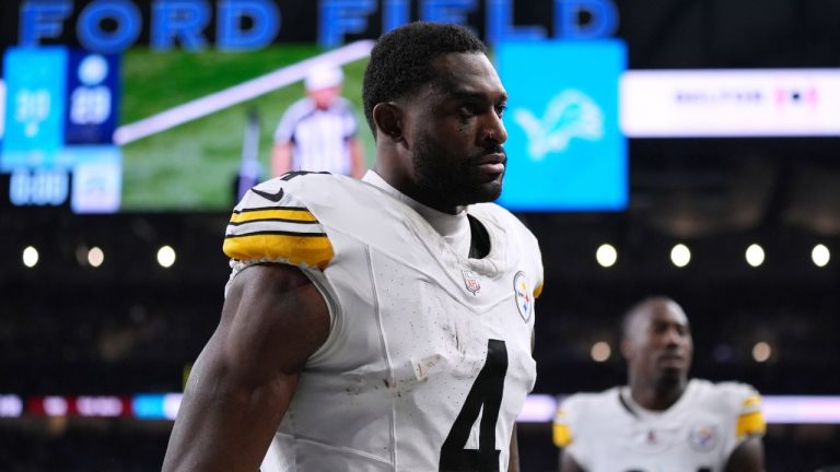 Pittsburgh Steelers' DK Metcalf walks off the field after an NFL football game against the Detroit Lions, Sunday, Dec. 21, 2025, in Detroit. (Ryan Sun/AP)