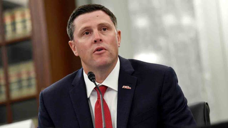 University of Mississippi Vice Chancellor for Intercollegiate Athletics Keith Carter testifies before a Senate Commerce Committee hearing on Capitol Hill in Washington, July 1, 2020. (Susan Walsh/AP)
