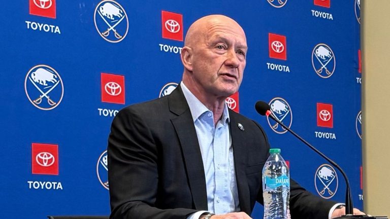 Buffalo Sabres new general manager Jarmo Kekalainen addresses the media during an NHL hockey news conference Tuesday, Dec. 16, 2025, in in Buffalo, N.Y. (John Wawrow/AP)