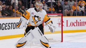 Pittsburgh Penguins goaltender Tristan Jarry (35) plays during the second period of an NHL hockey game. (George Walker IV/AP)