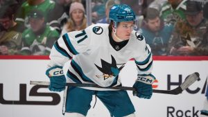 San Jose Sharks centre Macklin Celebrini (71) in the second period of an NHL hockey game Wednesday, Nov. 26, 2025, in Denver. (David Zalubowski/AP)