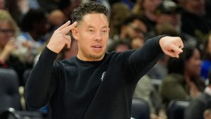 San Antonio Spurs head coach Mitch Johnson directs players during the first half of an NBA basketball game against the Orlando Magic, Wednesday, Dec. 3, 2025, in Orlando, Fla. (John Raoux/AP)