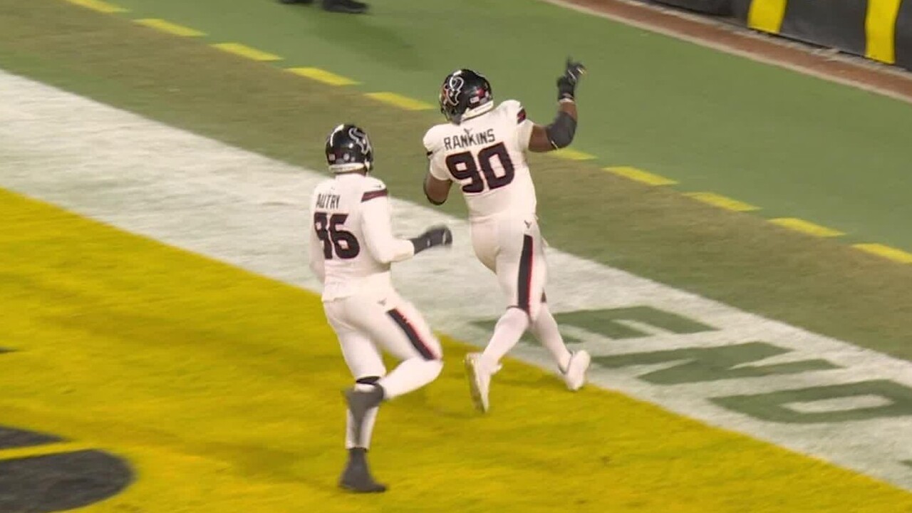 Texans’ Rankins scoops up loose ball for a TD off Anderson’s sack