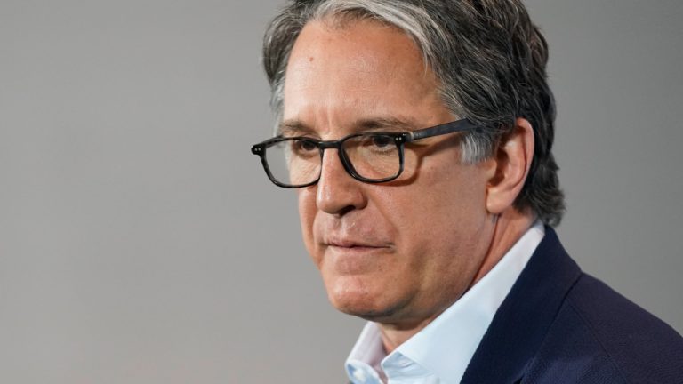 Brendan Shanahan speaks to the media during a press conference in Toronto on Friday, May 19, 2023. (Arlyn McAdorey/CP)