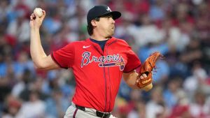 Atlanta Braves' Cal Quantrill pitches during the second inning of a baseball game against the Philadelphia Phillies Thursday, Aug. 28, 2025, in Philadelphia. (Matt Slocum/AP)