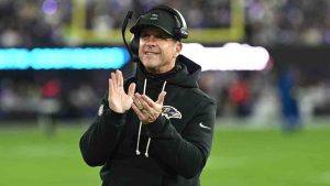 Baltimore Ravens head coach John Harbaugh gestures before an NFL football game between the Baltimore Ravens and the Cincinnati Bengals, Thursday, Nov. 27, 2025, in Baltimore. (Nick Wass/AP)