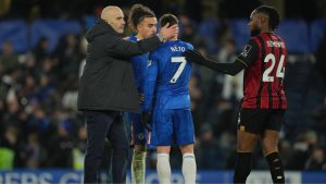 Chelsea's former head coach Enzo Maresca, stands on the pitch after the English Premier League match between Chelsea and Bournemouth in London, England, Tuesday, Dec. 30, 2025. (Kin Cheung/AP)