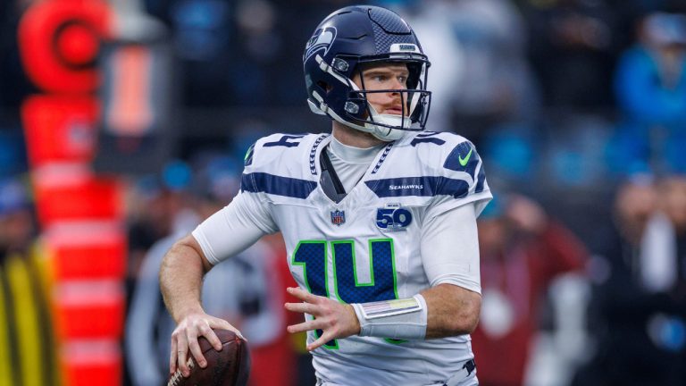 Seattle Seahawks quarterback Sam Darnold looks to pass during an NFL game against the Carolina Panthers, Sunday, Dec. 28, 2025, in Charlotte, N.C. (Rusty Jones/AP)