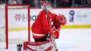 Canada goalie Jack Ivankovic reacts to Czechia forward Tomas Poletin's go ahead goal during the third period of an IIHF World Junior Hockey Championship semifinals game against Czechia, Sunday, Jan. 4, 2026, in St. Paul, Minn. (Matt Krohn/AP)