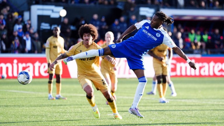Macclesfield Town's Isaac Buckley-Ricketts scores his side's second goal during the FA Cup third round soccer match between Macclesfield Town and Crystal Palace, at the Leasing.com Stadium, Macclesfield, England, Saturday, Jan. 10, 2026. (Martin Rickett/PA via AP)