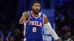 Philadelphia 76ers' Paul George plays during an NBA basketball game Tuesday, Jan. 27, 2026, in Philadelphia. (Matt Slocum/AP)