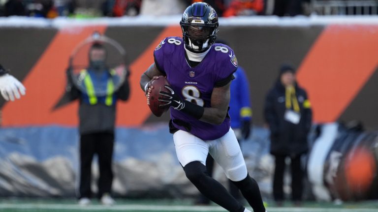 Baltimore Ravens quarterback Lamar Jackson runs out of the pocket during an NFL game against the Cincinnati Bengals, Sunday, Dec. 14, 2025, in Cincinnati. (Kareem Elgazzar/AP)