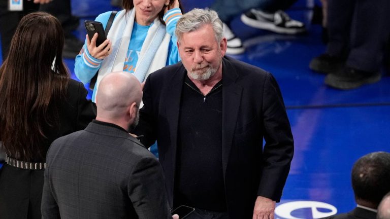 New York Knicks owner James Dolan leaves after an NBA basketball game against the Oklahoma City Thunder, Friday, Jan. 10, 2025, in New York. (Frank Franklin II/AP)