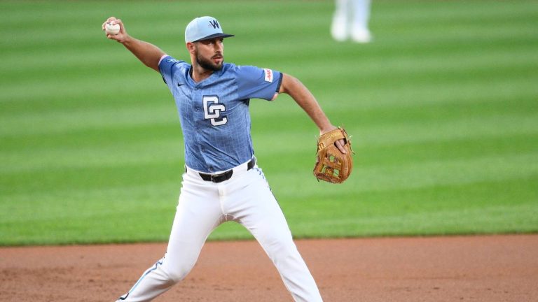 Washington Nationals third baseman Paul DeJong (14) in action during a baseball game against the Tampa Bay Rays, Friday, Aug. 29, 2025, in Washington. (Nick Wass/AP)