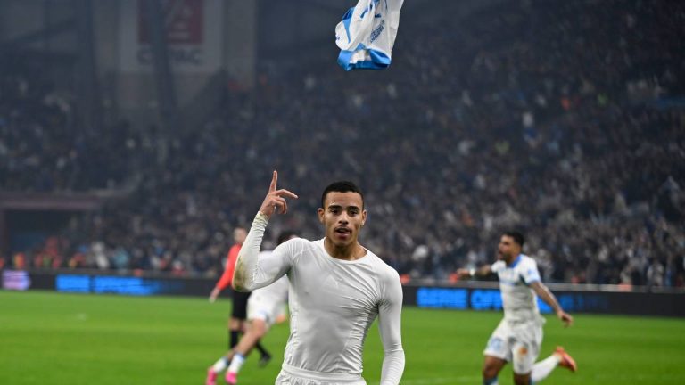 Marseille's Mason Greenwood celebrates after scoring during the French League One soccer match between Marseille and Monaco in Marseille, France, Sunday, Dec. 14, 2025. (Philippe Magoni/AP)