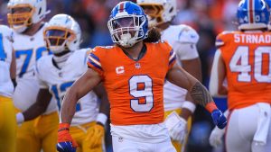 Denver Broncos safety Talanoa Hufanga reacts after tackling Los Angeles Chargers quarterback Trey Lance (not shown) during the first half of an NFL game Sunday, Jan. 4, 2026, in Denver. (AP/David Zalubowski)