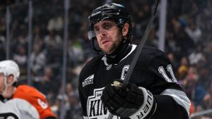Los Angeles Kings center Anze Kopitar reacts after missing a shot during the second period of an NHL hockey game against the Philadelphia Flyers, Sunday, Dec. 29, 2024, in Los Angeles. (William Liang/AP)