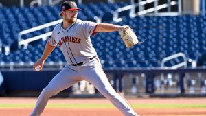 Spencer Miles #86 of the Scottsdale Scorpions pitches during the game between the Scottsdale Scorpions and the Peoria Javelinas at Peoria Sports Complex on Thursday, October 23, 2025 in Peoria, Arizona. (Photo by Norm Hall/MLB Photos via Getty Images)