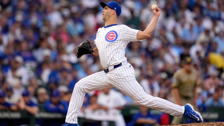 Chicago Cubs' Taylor Rogers throws during the eighth inning of Game 2 of a National League wild card baseball game against the San Diego Padres Wednesday, Oct. 1, 2025, in Chicago. (Erin Hooley/AP)