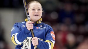 Nova Scotia-Stevens' skip Taylour Stevens reacts during her team's session against Ontario at the Scotties Tournament of Hearts in Mississauga, Ont., on Thursday, Jan. 29, 2026. (Chris Young/CP)